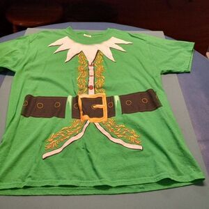 Holiday Green Men's XL Short Sleeve Cotton  T-shirt Christmas Elf Cottagecore